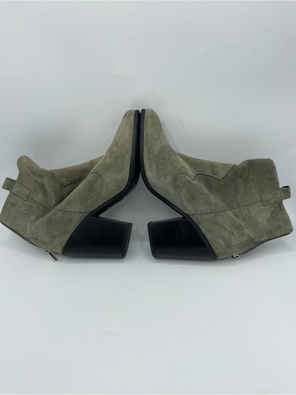 RAYE Olive Suede Ankle Booties with Block Heel